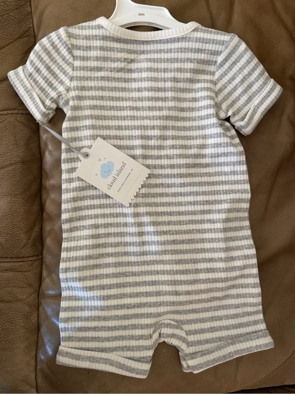 Cloud Island Gray & White Striped Baby Romper Size 3-6M